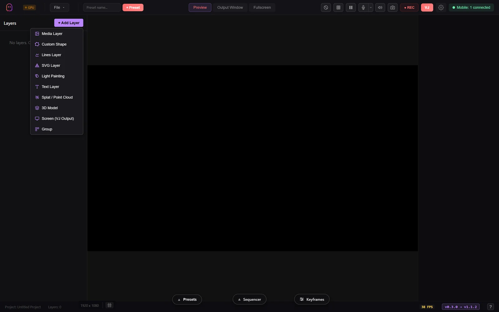 Add Layer dropdown with eleven layer types
