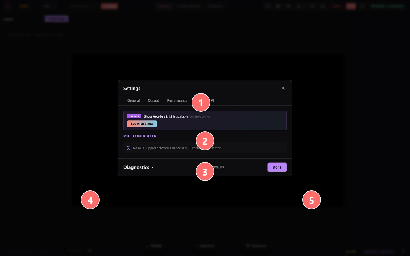 Settings → MIDI tab — controller status and routing